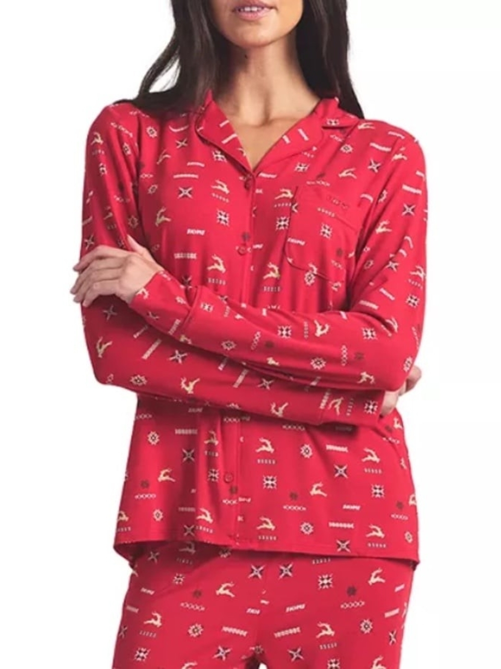 Skims Women's Red Winter Christmas Printed Pajama Set Size Small